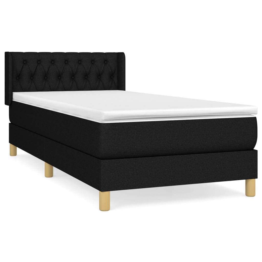 Lit à sommier tapissier avec matelas tissu noir 100x200 cm