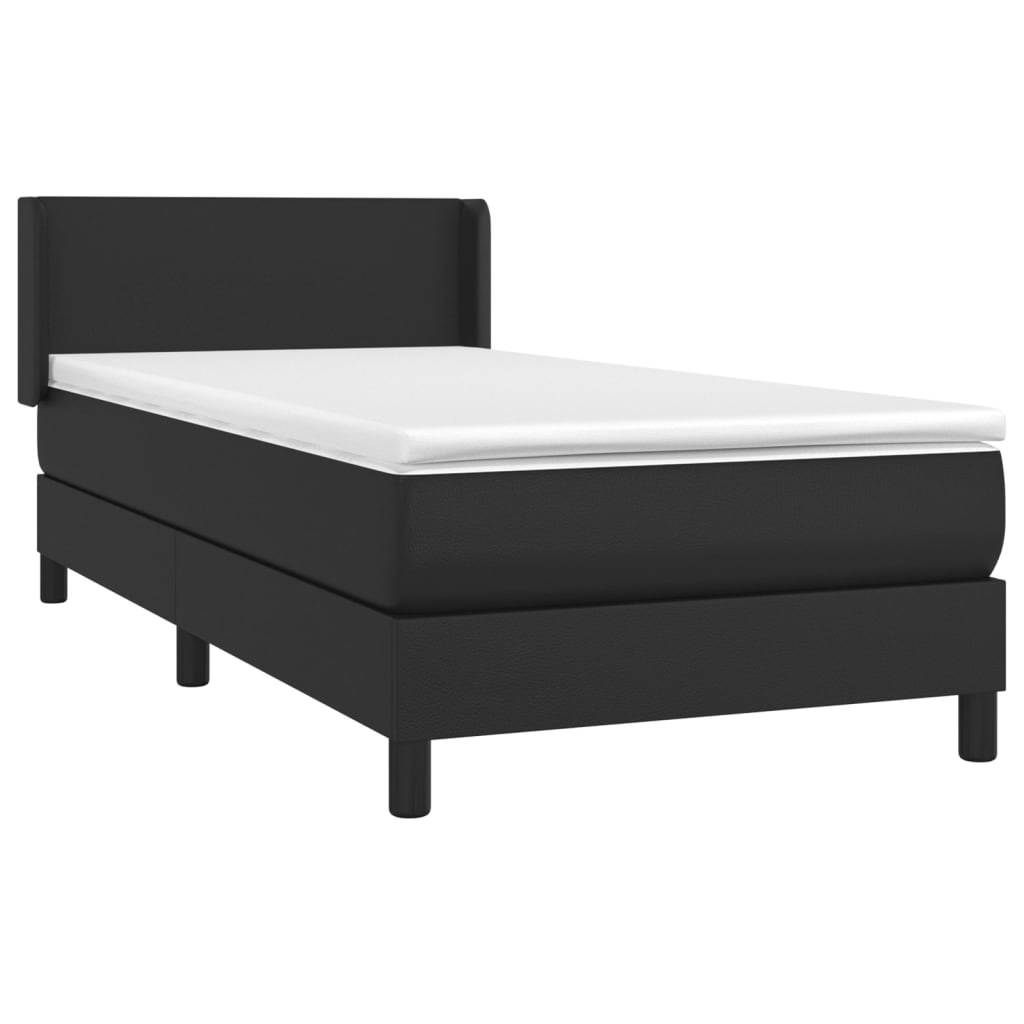 Lit à sommier tapissier avec matelas noir 80x200 cm en cuir artificiel