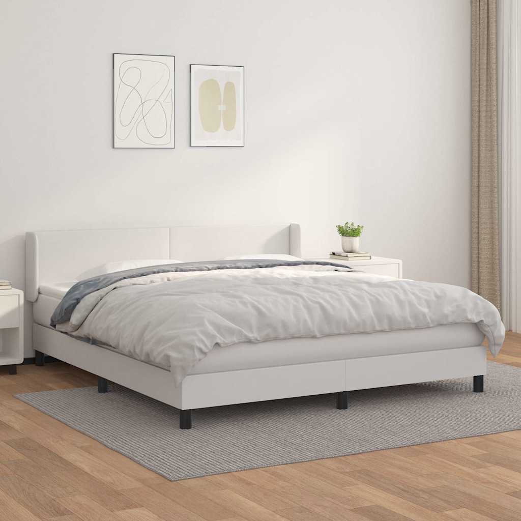 Boxspringbett mit Matratze Weiß 180x200 cm Kunstleder