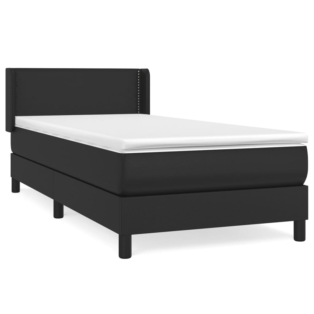 Lit à sommier tapissier avec matelas noir 80x200 cm en cuir artificiel
