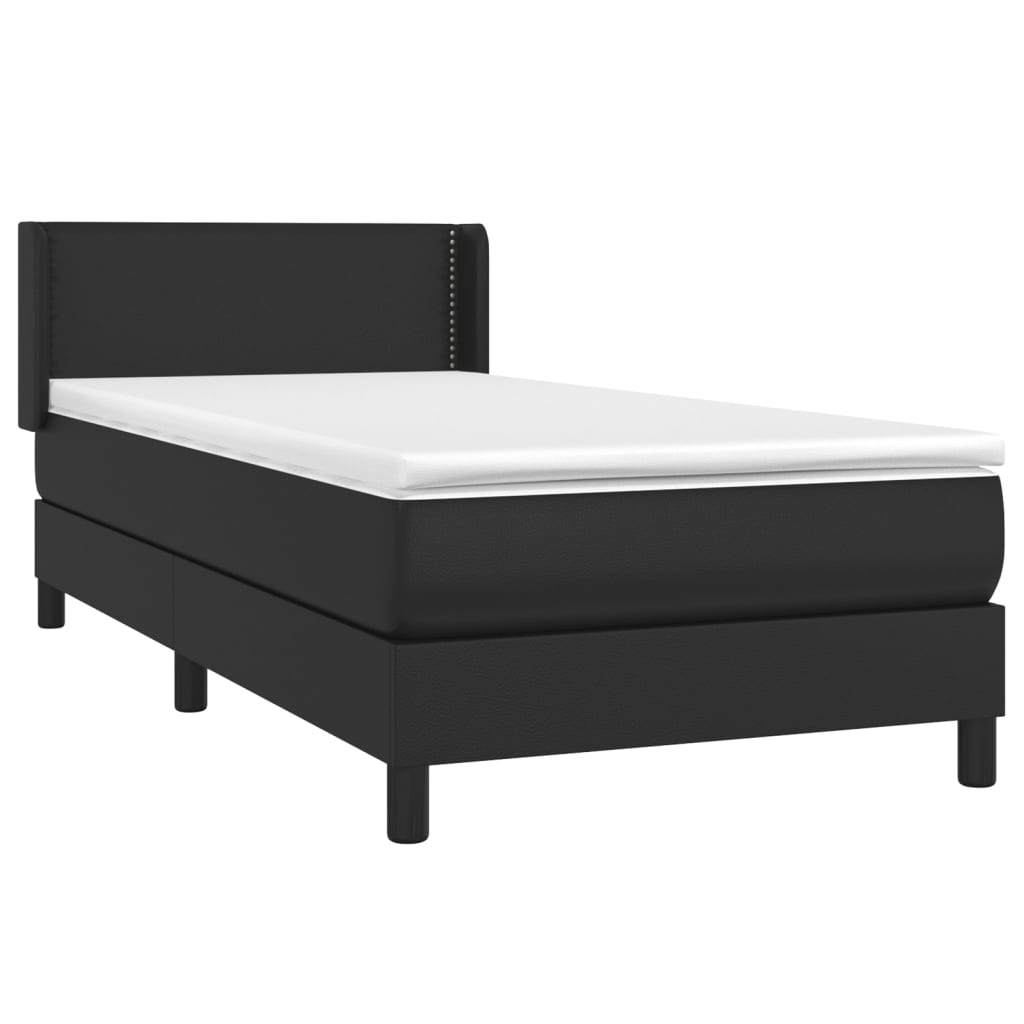 Lit à sommier tapissier avec matelas noir 80x200 cm en cuir artificiel