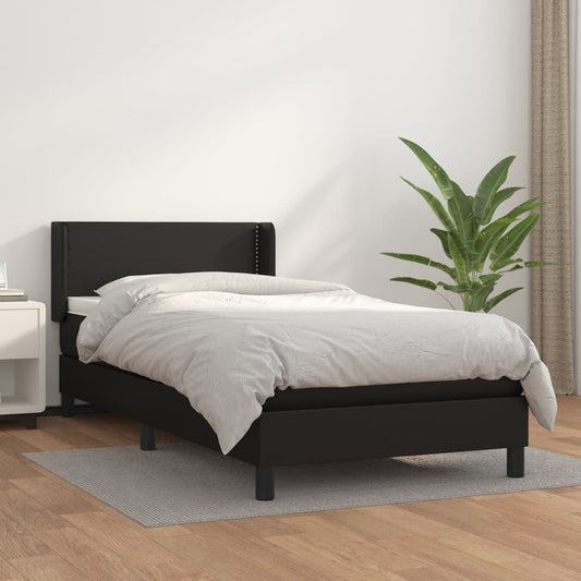 Lit à sommier tapissier avec matelas noir 80x200 cm en cuir artificiel
