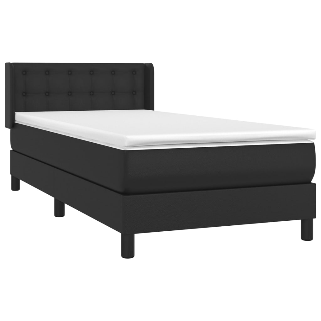 Lit à sommier tapissier avec matelas noir 80x200 cm en cuir artificiel