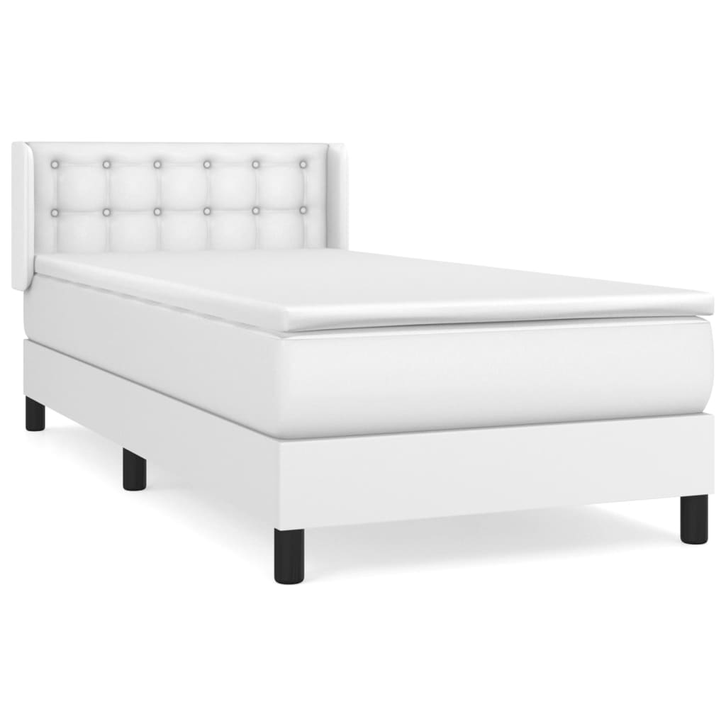 Lit à sommier tapissier avec matelas blanc 90x200 cm en similicuir