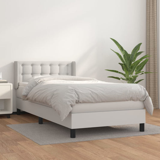 Lit à sommier tapissier avec matelas blanc 90x200 cm en similicuir