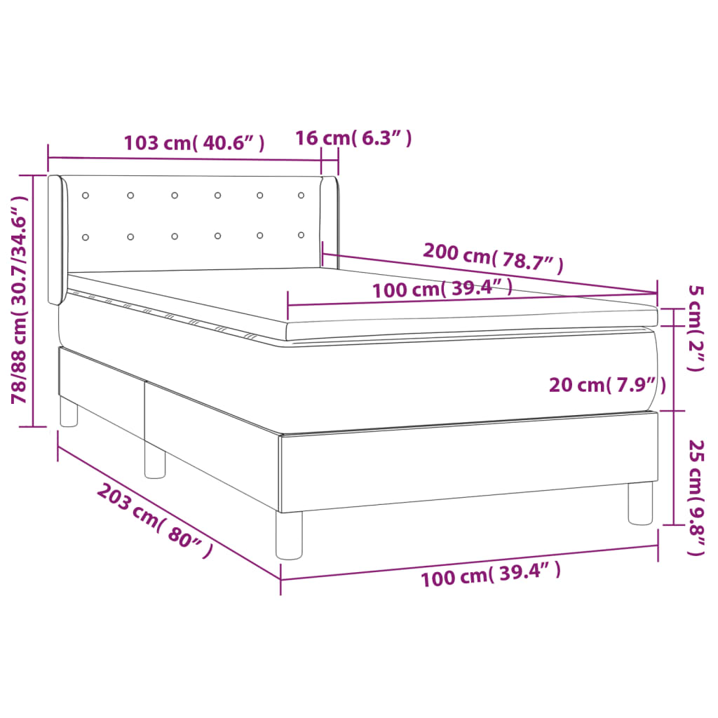Matelas à sommier tapissier cappuccino-marron 100x200cm cuir artificiel