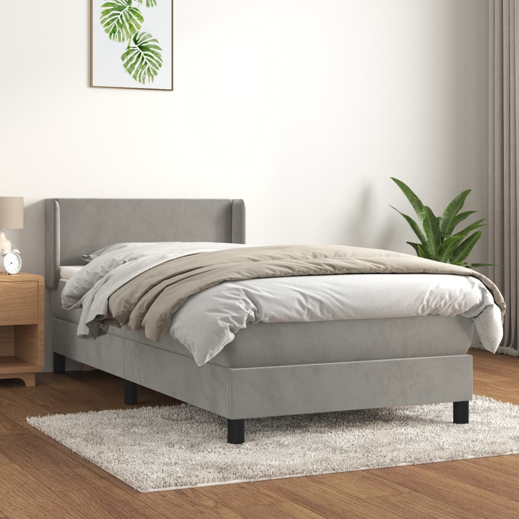 Boxspringbett mit Matratze Hellgrau 100x200 cm Samt