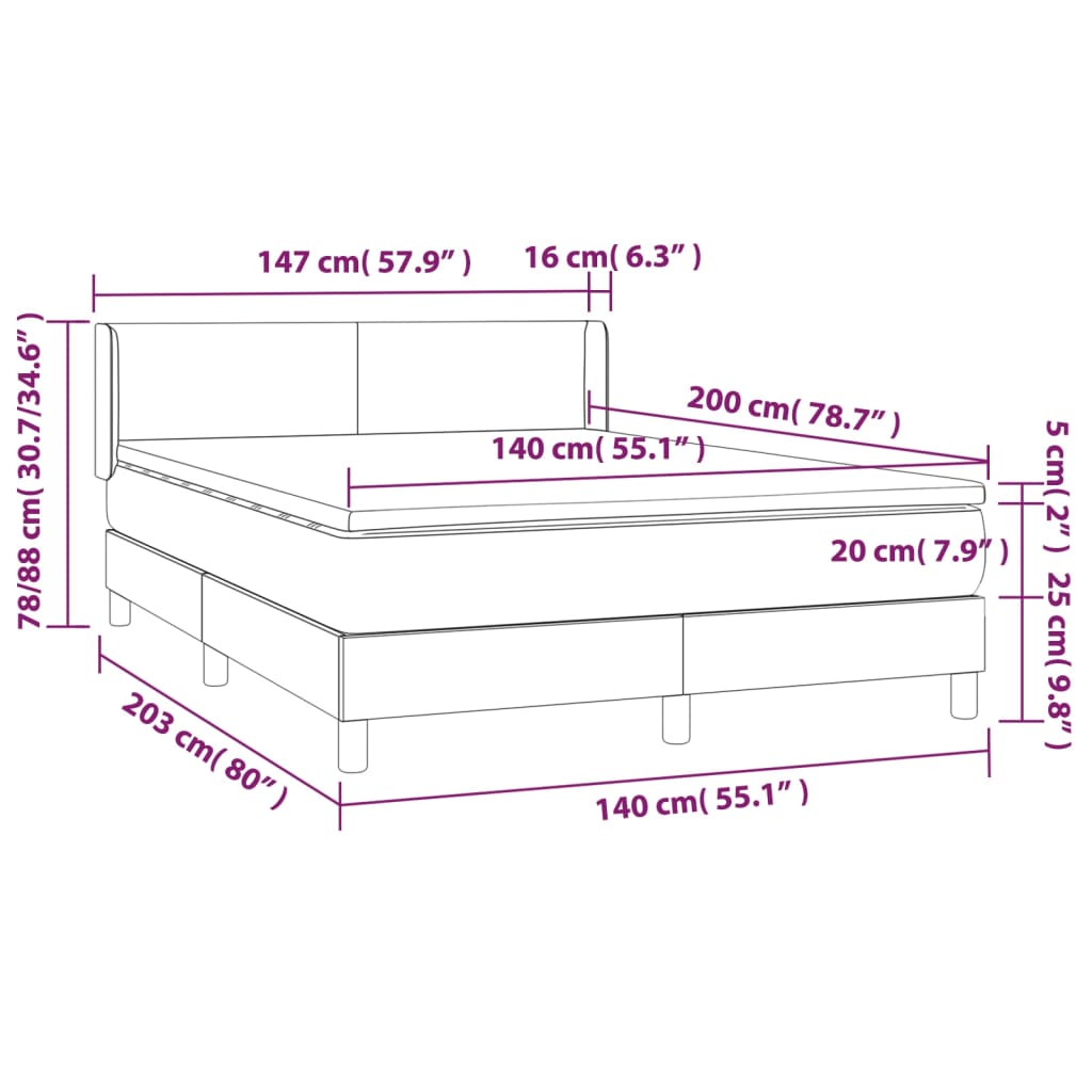 Boxspringbett mit Matratze Dunkelgrau 140x200 cm Samt