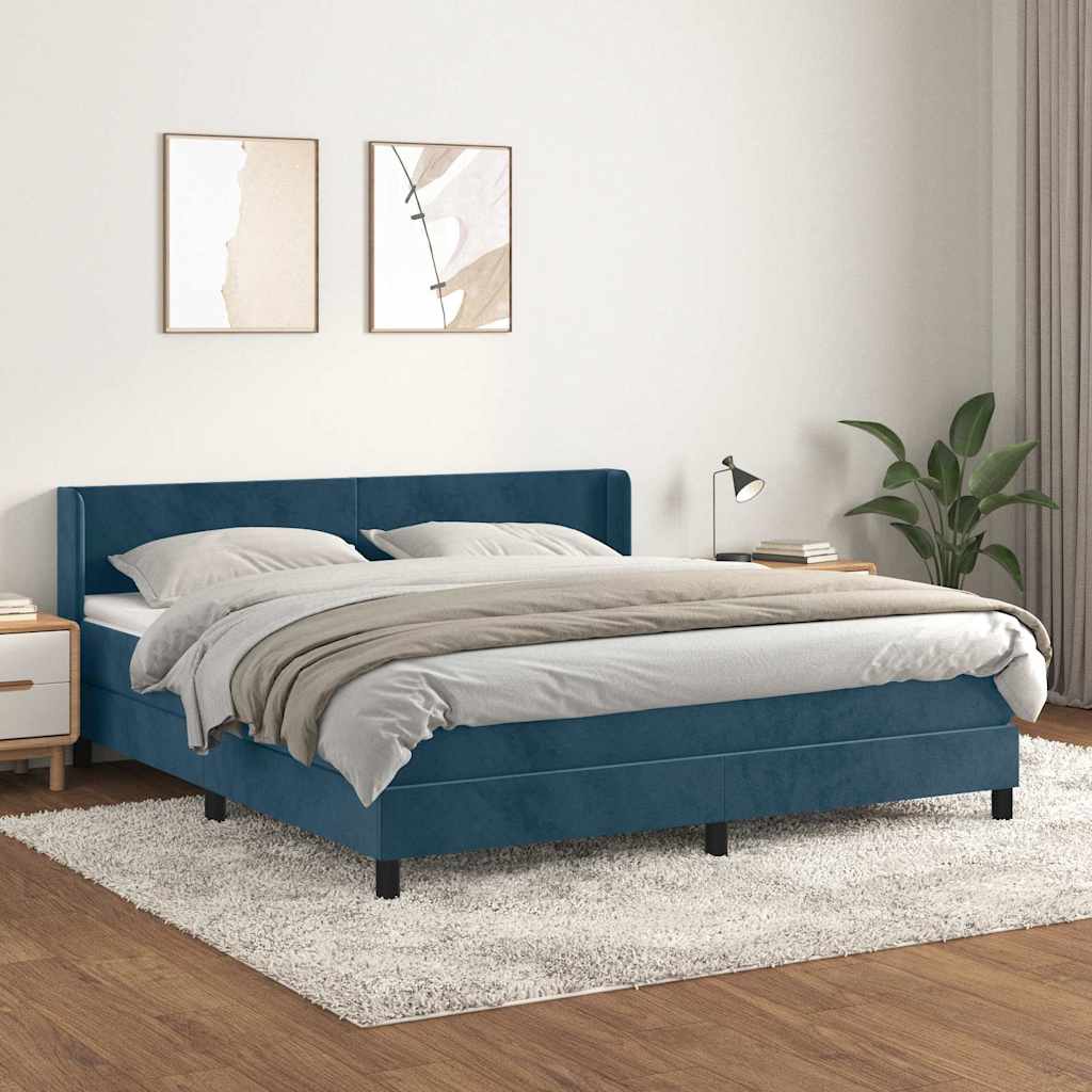 Boxspringbett mit Matratze Dunkelblau 160x200 cm Samt