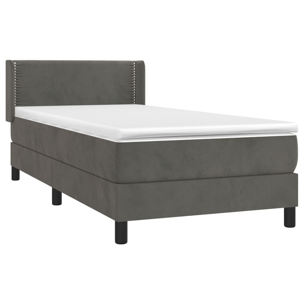 Sommier tapissier avec matelas gris foncé 100x200 cm velours