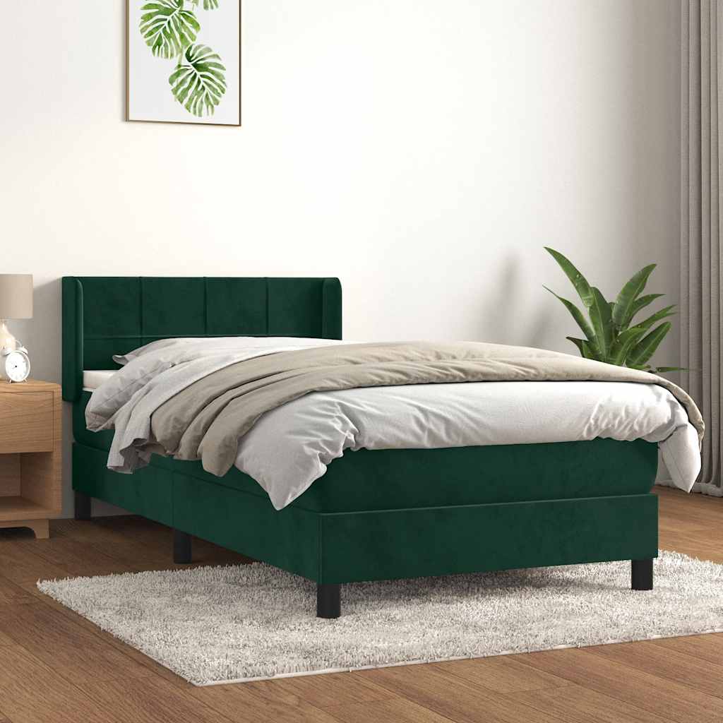 Boxspringbett mit Matratze Dunkelgrün 90x200 cm Samt
