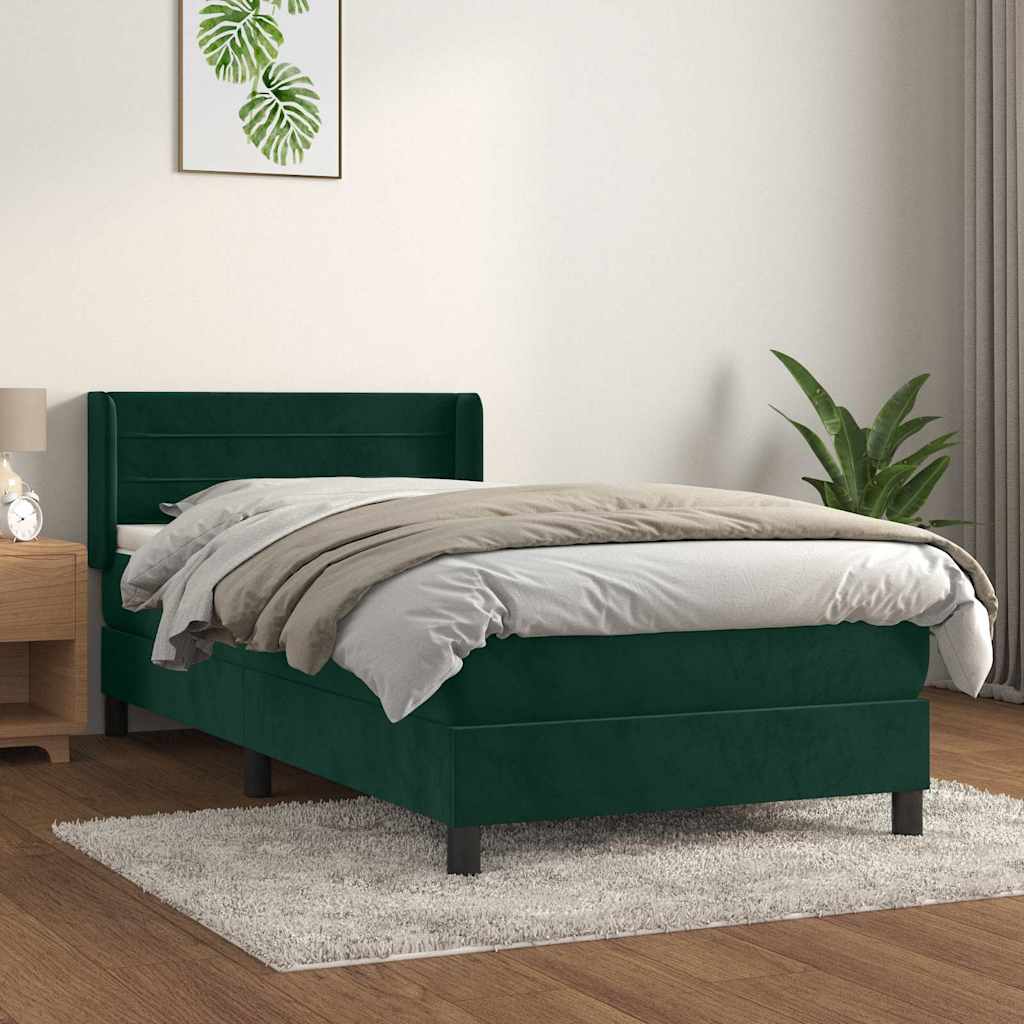 Boxspringbett mit Matratze Dunkelgrün 90x190 cm Samt