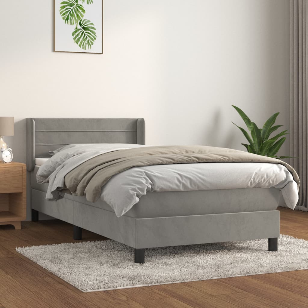 Boxspringbett mit Matratze Hellgrau 100x200 cm Samt