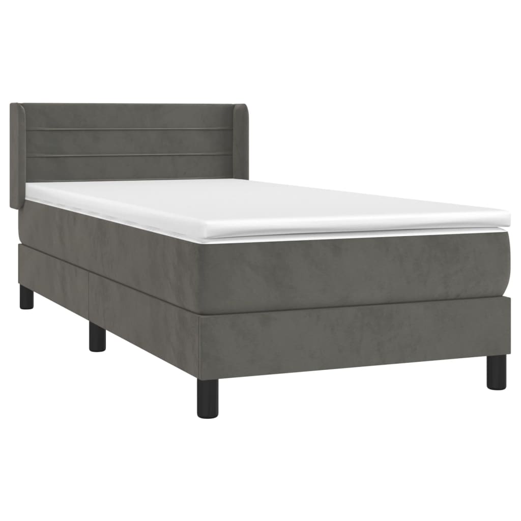 Sommier tapissier avec matelas gris foncé 100x200 cm velours