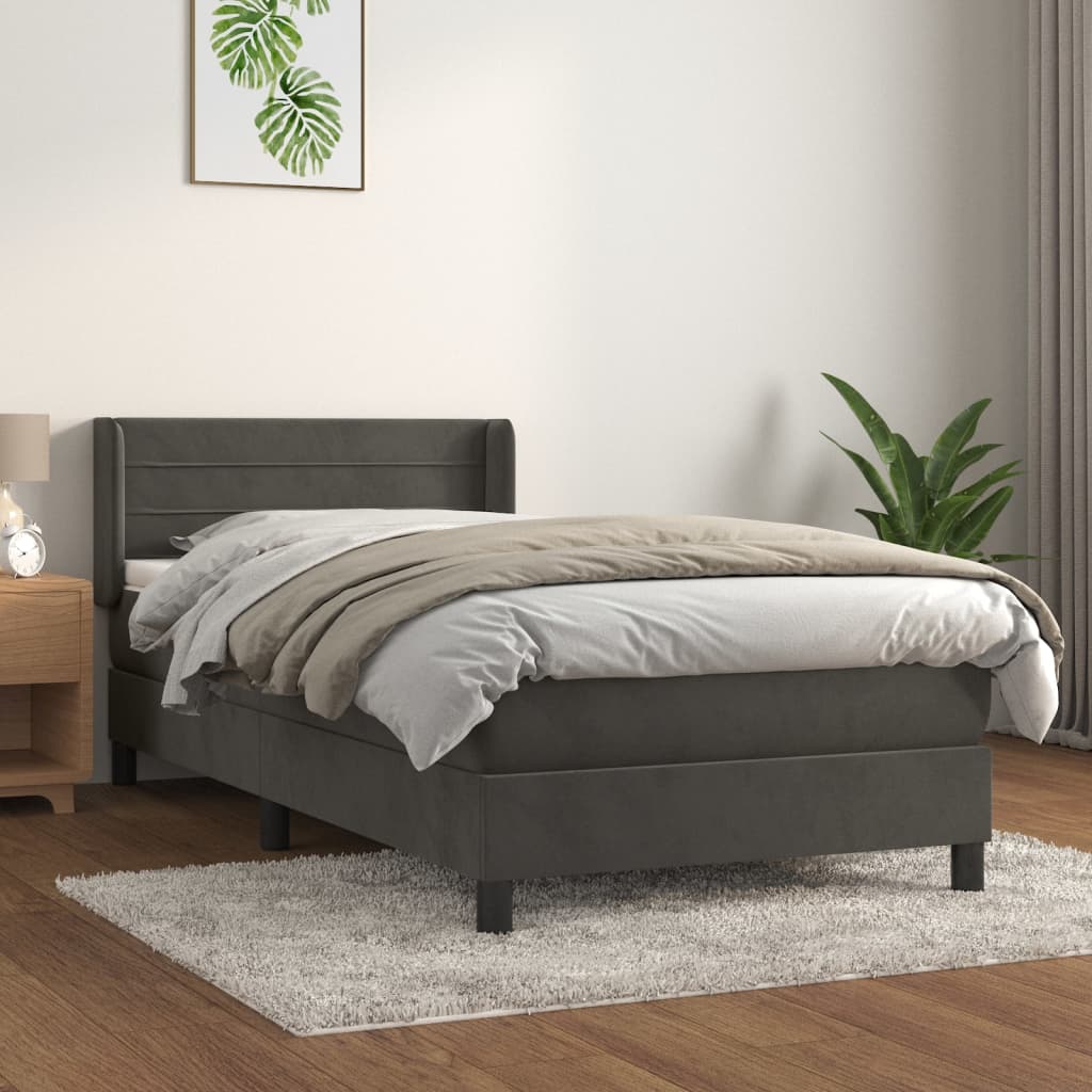 Sommier tapissier avec matelas gris foncé 100x200 cm velours