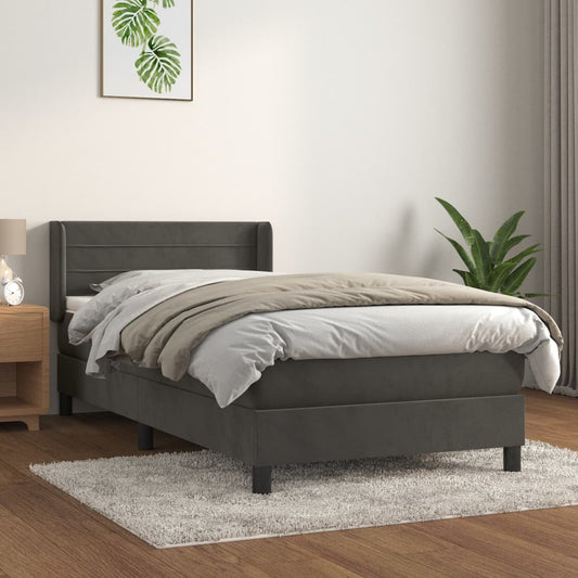 Sommier tapissier avec matelas gris foncé 100x200 cm velours