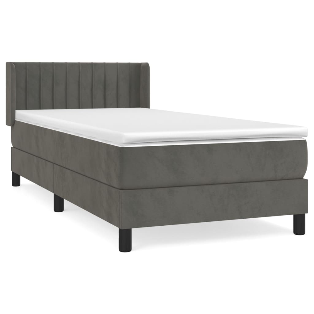 Sommier tapissier avec matelas gris foncé 100x200 cm velours