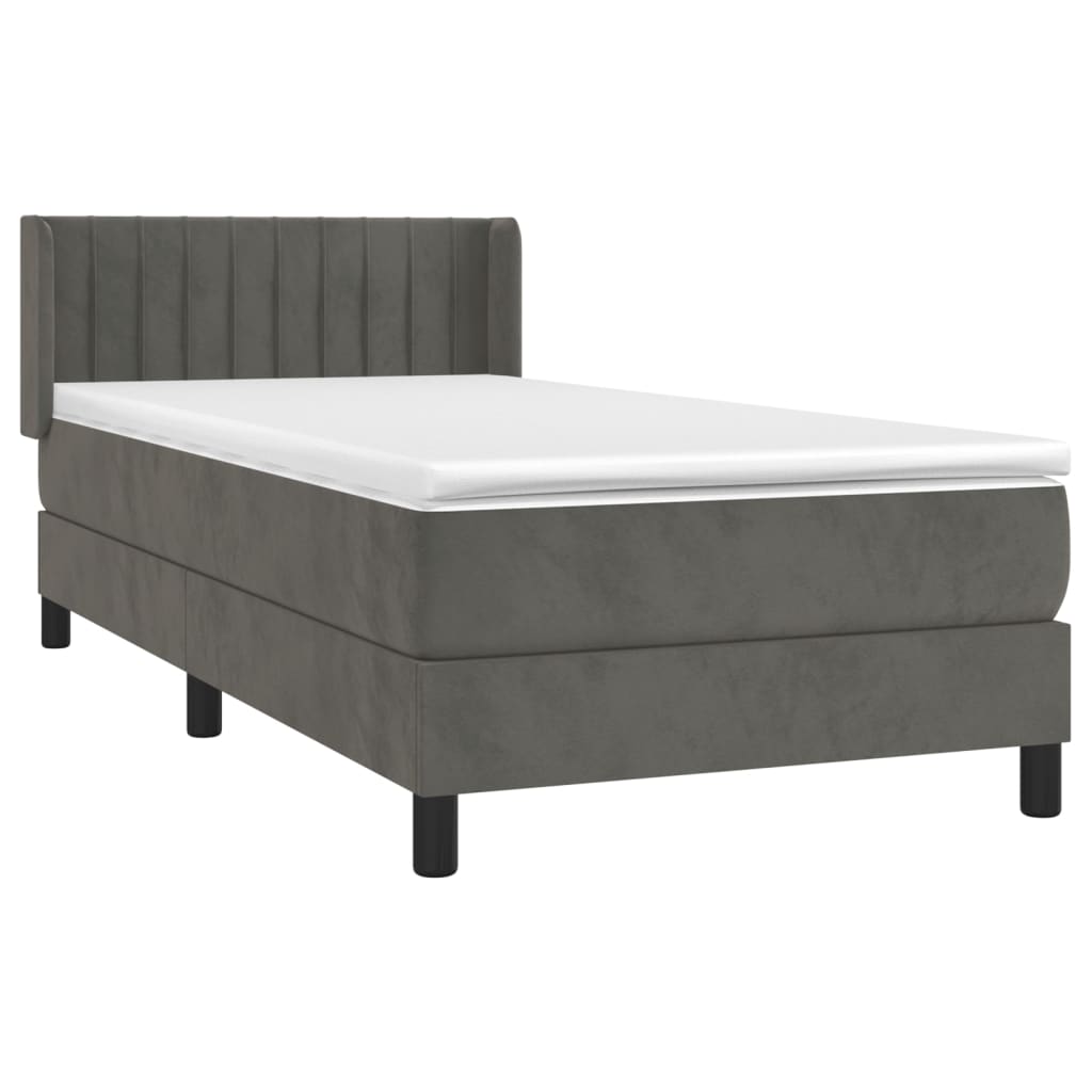 Sommier tapissier avec matelas gris foncé 100x200 cm velours