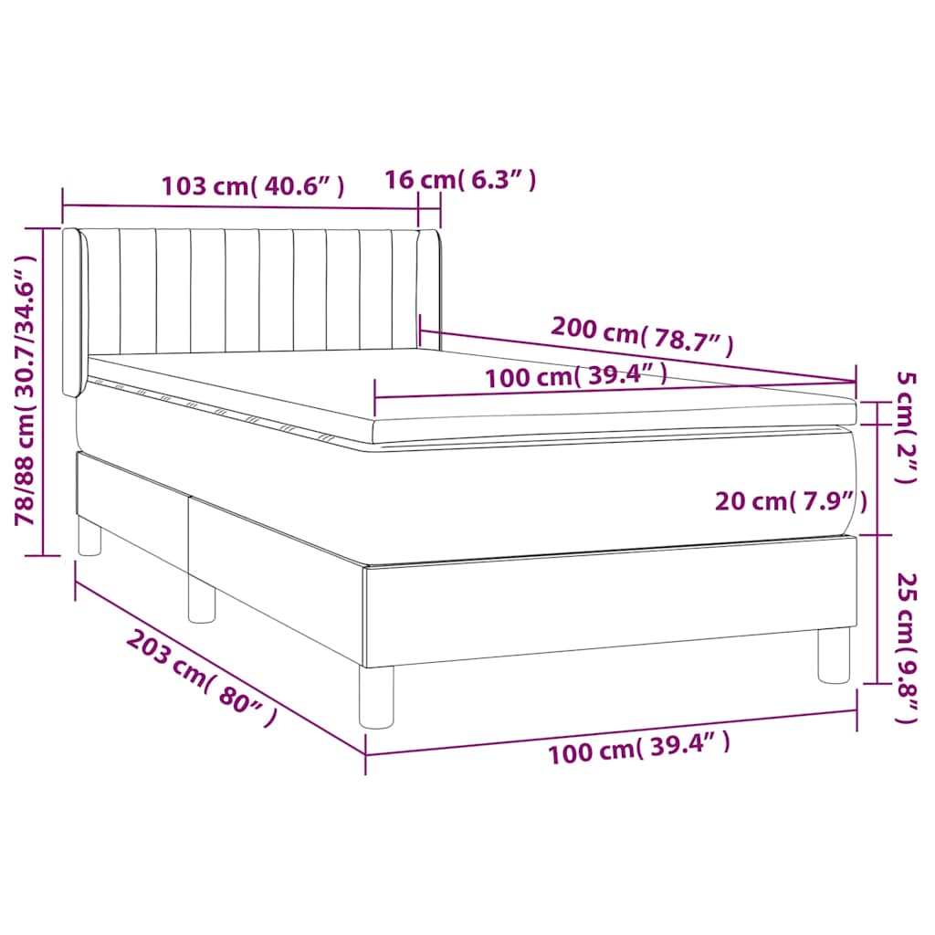 Boxspringbett mit Matratze Schwarz 100x200 cm Samt