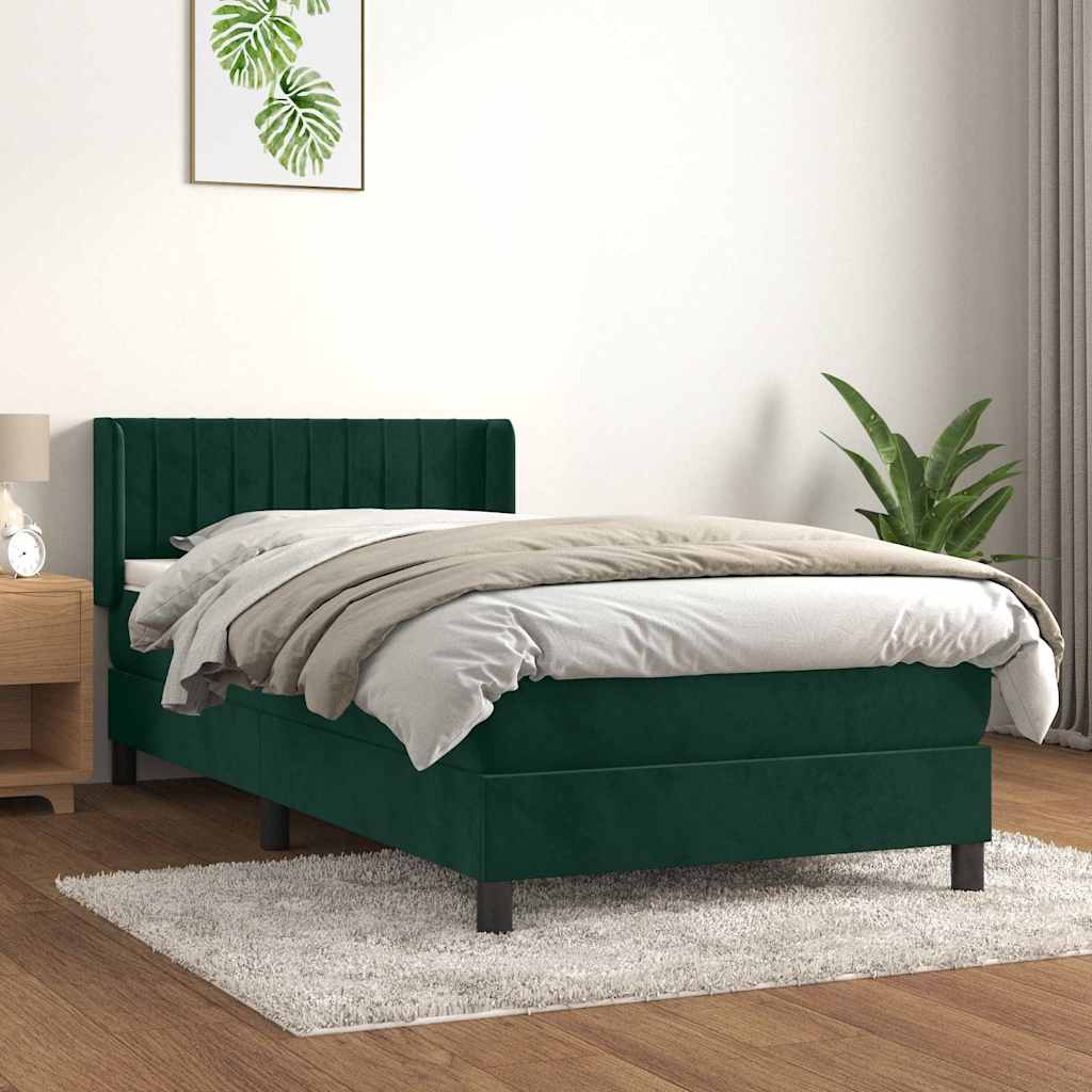 Boxspringbett mit Matratze Dunkelgrün 100x200 cm Samt