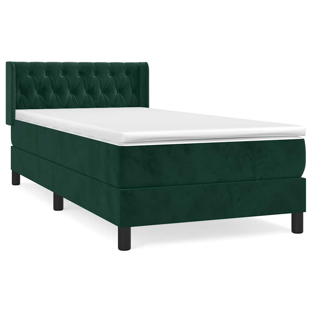 Boxspringbett mit Matratze Dunkelgrün 90x190 cm Samt