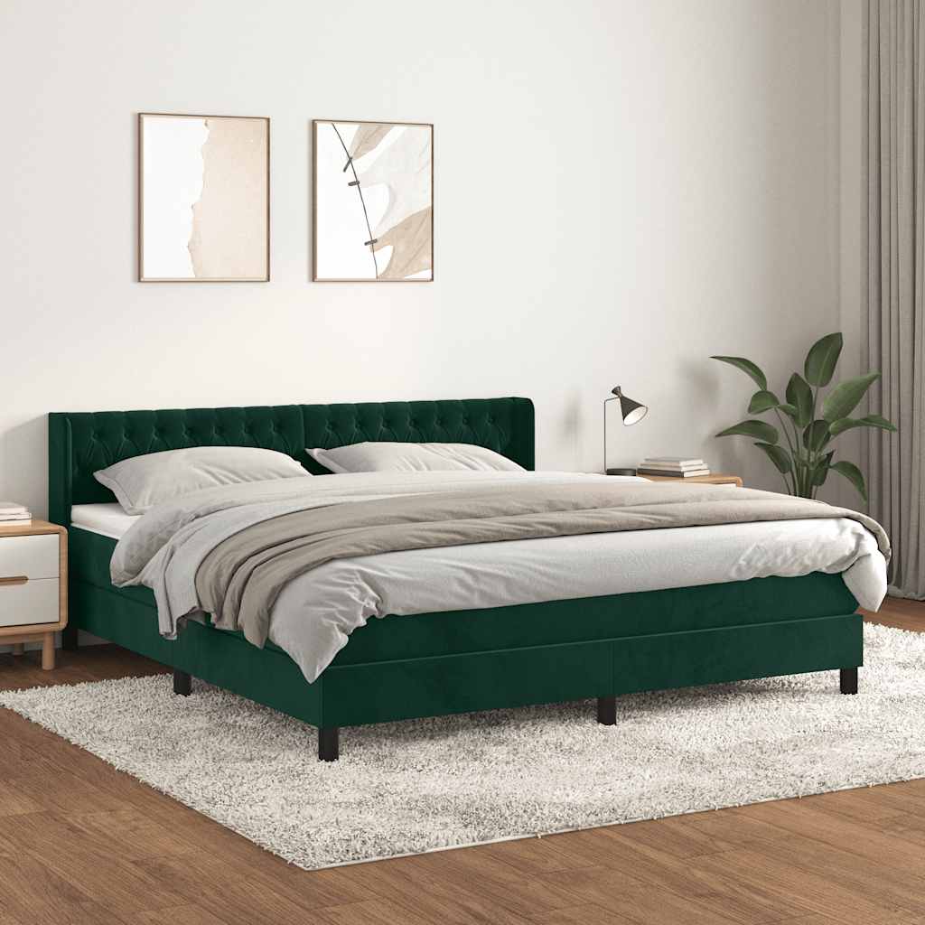Boxspringbett mit Matratze Dunkelgrün 160x200 cm Samt