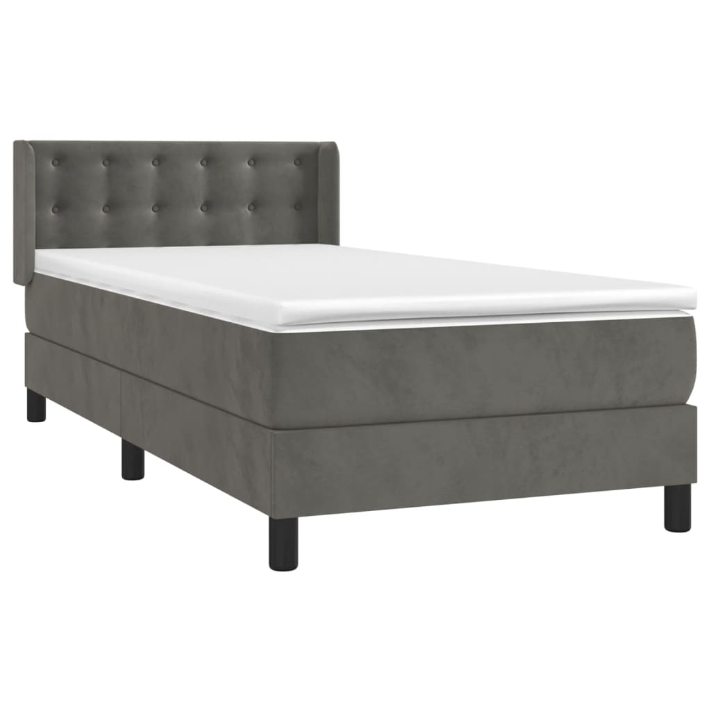 Sommier tapissier avec matelas gris foncé 100x200 cm velours
