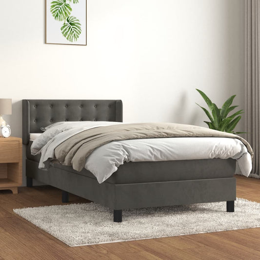 Sommier tapissier avec matelas gris foncé 100x200 cm velours