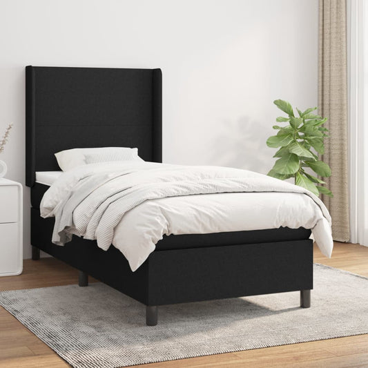 Lit à sommier tapissier avec matelas tissu noir 80x200 cm