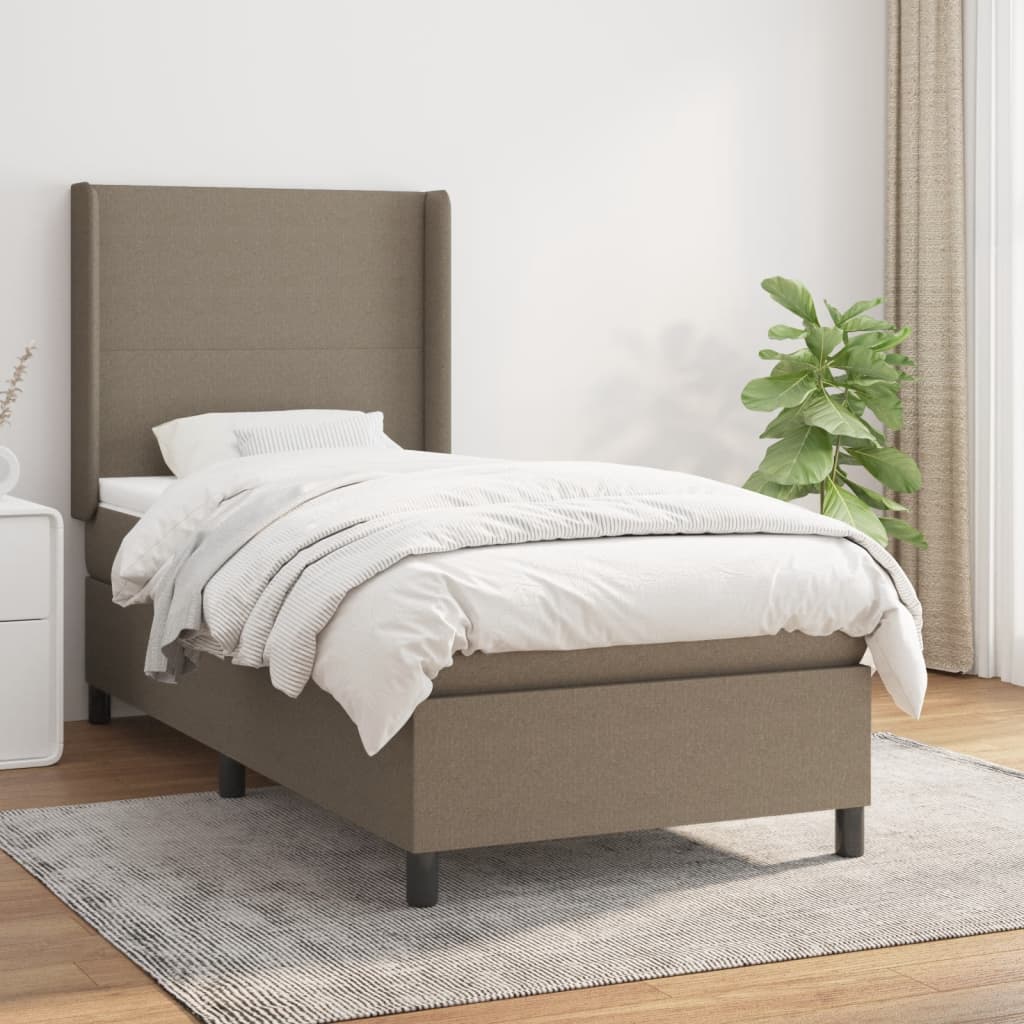 Lit sommier tapissier avec matelas tissu taupe 90x190 cm