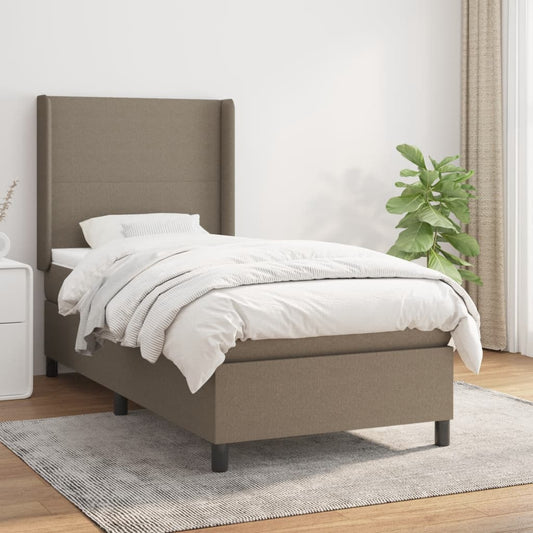 Lit sommier tapissier avec matelas tissu taupe 90x190 cm