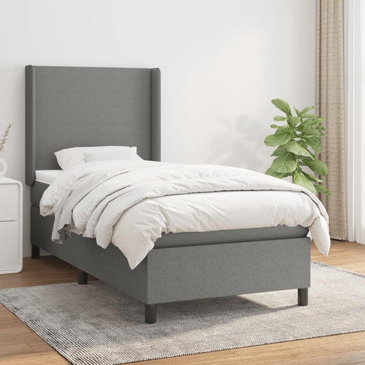Lit sommier tapissier avec matelas tissu gris foncé 100x200 cm