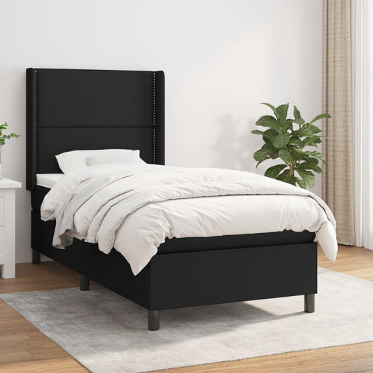 Lit à sommier tapissier avec matelas tissu noir 80x200 cm
