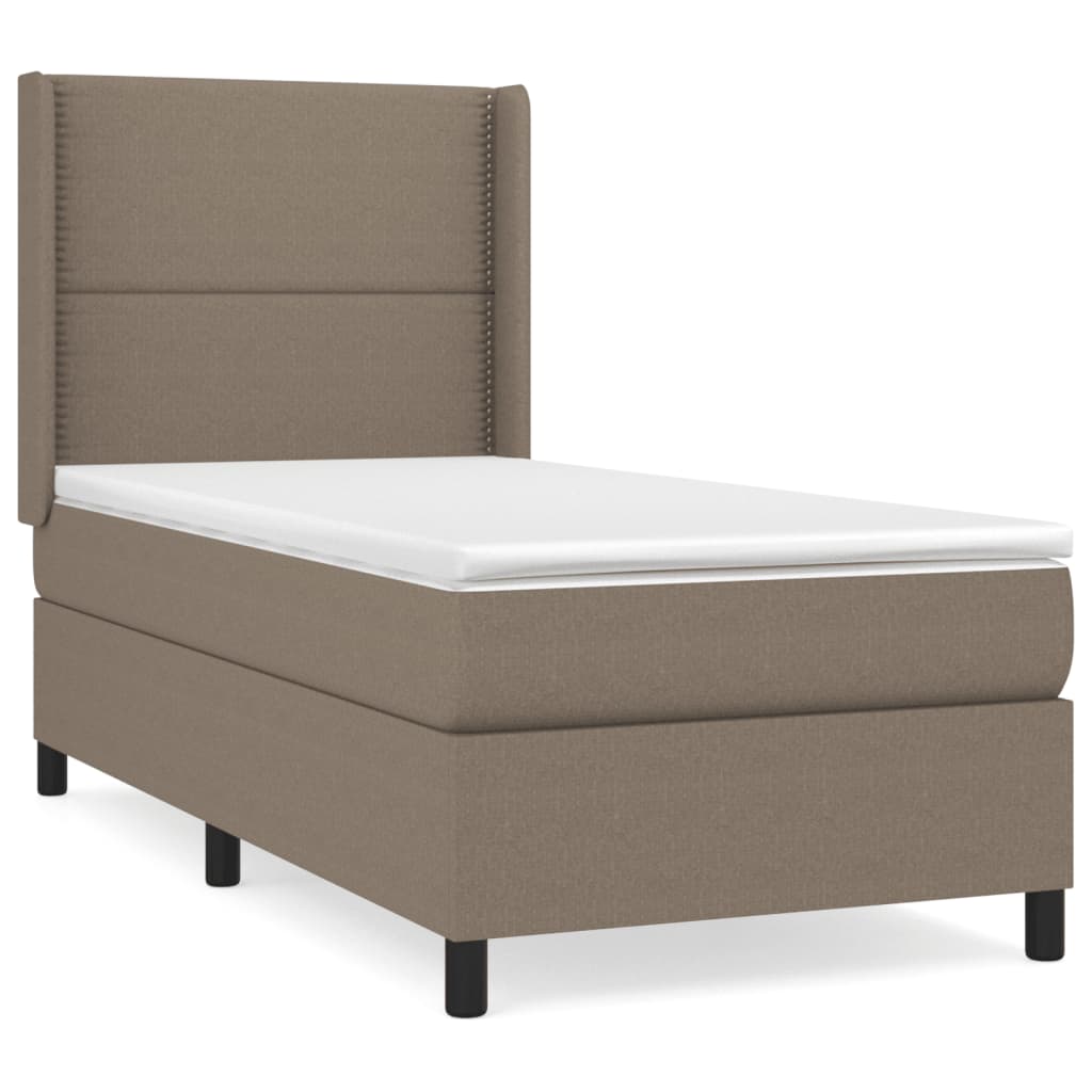 Lit sommier tapissier avec matelas tissu taupe 90x190 cm