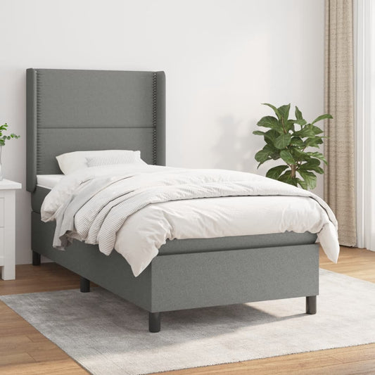 Lit sommier tapissier avec matelas tissu gris foncé 100x200 cm
