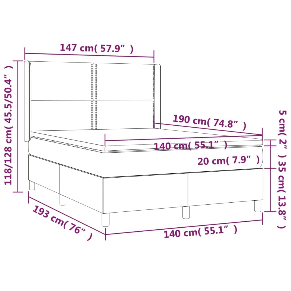 Lit à sommier tapissier avec matelas taupe 140x190 cm tissu