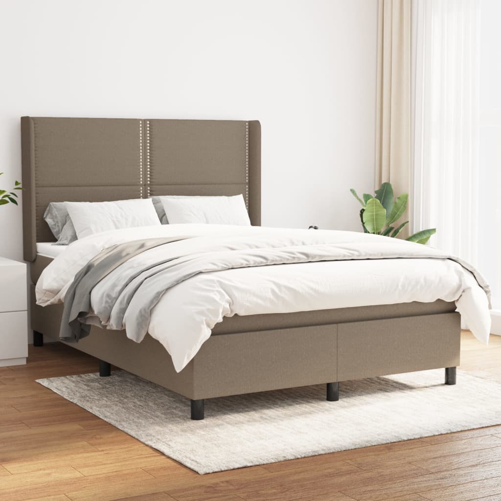 Lit à sommier tapissier avec matelas taupe 140x190 cm tissu