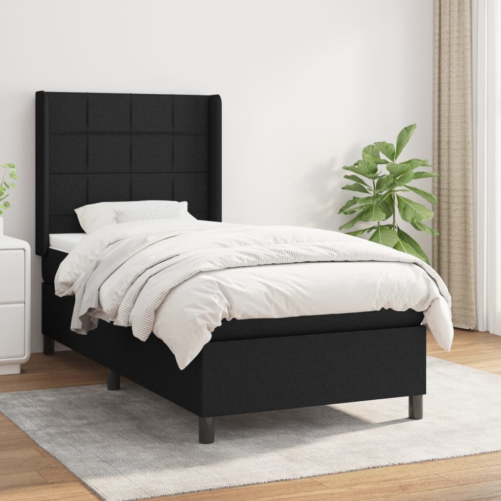 Lit à sommier tapissier avec matelas tissu noir 80x200 cm