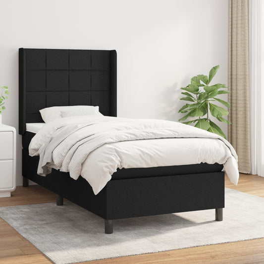 Lit à sommier tapissier avec matelas tissu noir 80x200 cm