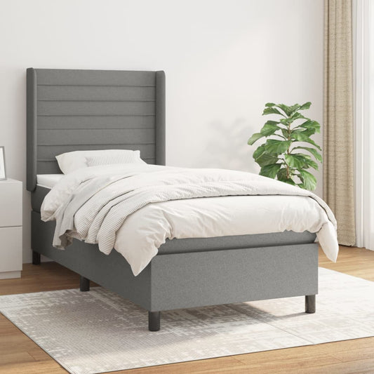 Lit sommier tapissier avec matelas tissu gris foncé 100x200 cm