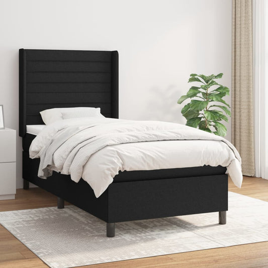 Lit à sommier tapissier avec matelas tissu noir 100x200 cm