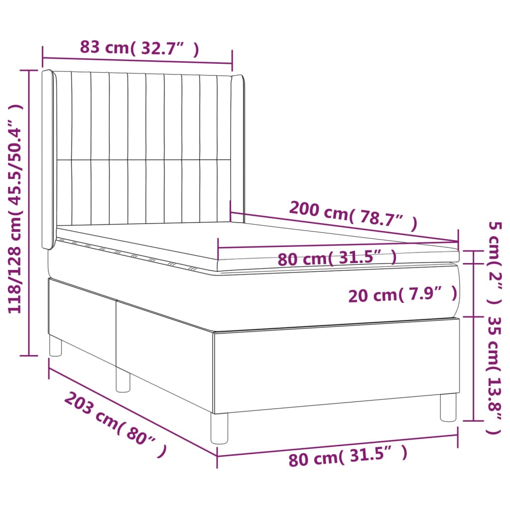 Lit à sommier tapissier avec matelas tissu noir 80x200 cm