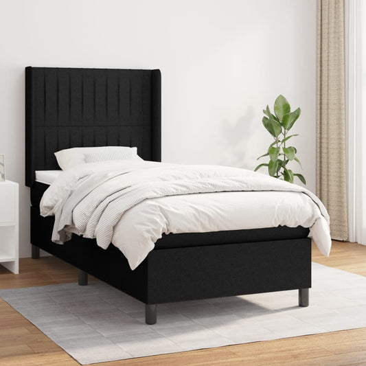 Lit à sommier tapissier avec matelas tissu noir 80x200 cm
