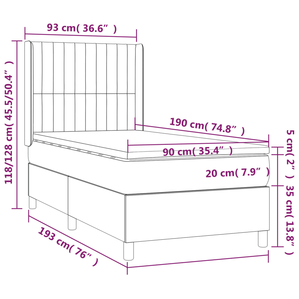Boxspringbett mit Matratze Hellgrau 90x190 cm Stoff