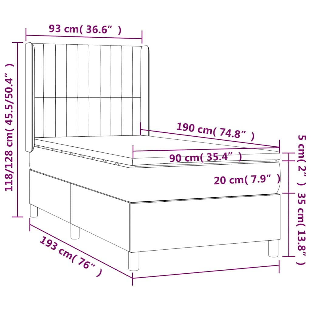 Boxspringbett mit Matratze Schwarz 90x190 cm Stoff