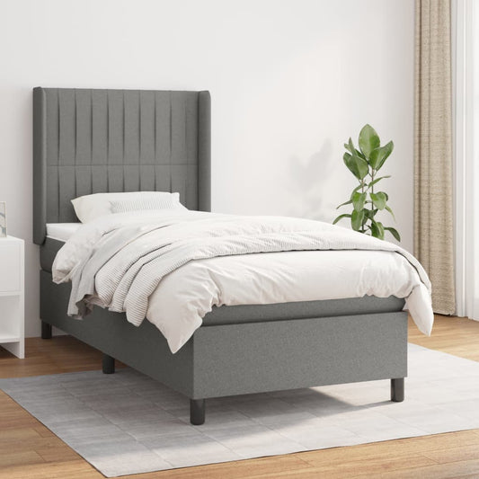 Lit sommier tapissier avec matelas tissu gris foncé 100x200 cm