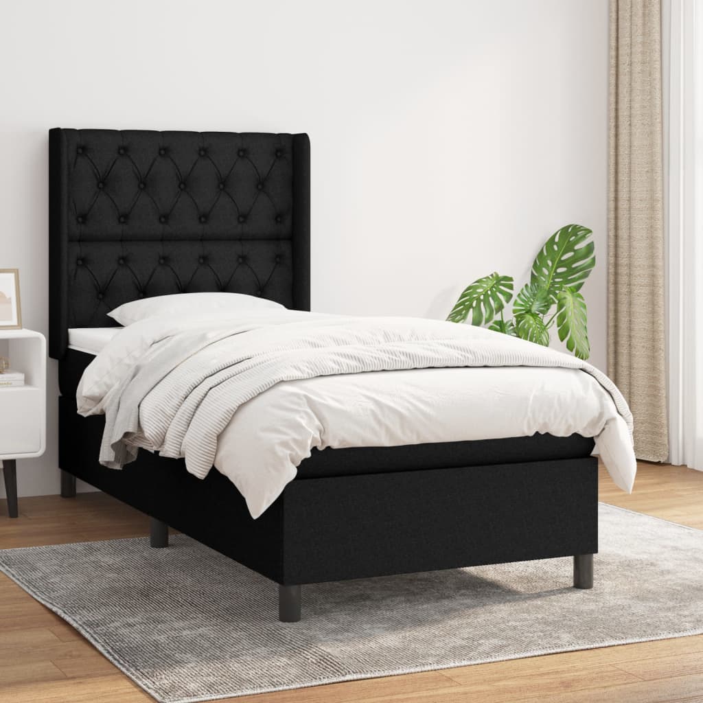 Lit à sommier tapissier avec matelas tissu noir 80x200 cm