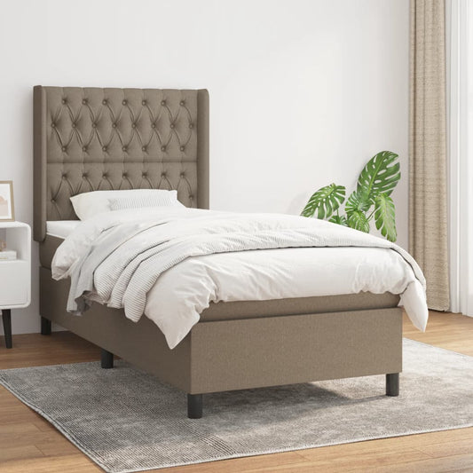 Lit sommier tapissier avec matelas tissu taupe 90x190 cm