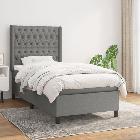 Lit sommier tapissier avec matelas tissu gris foncé 100x200 cm