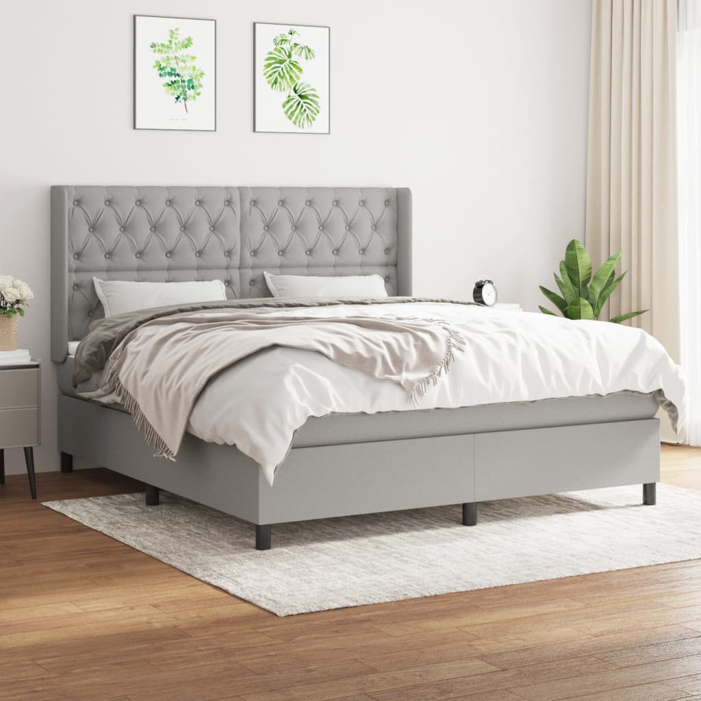 Boxspringbett mit Matratze Hellgrau 160x200 cm Stoff